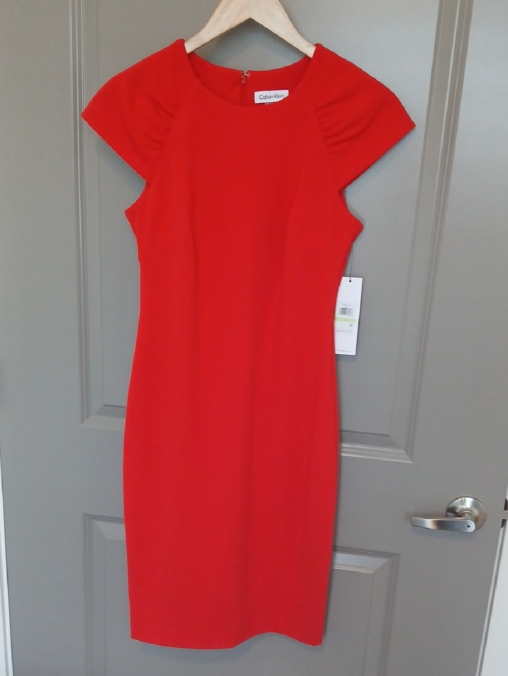 Calvin Klein Red Cap-Sleeve Midi Sheath Dress